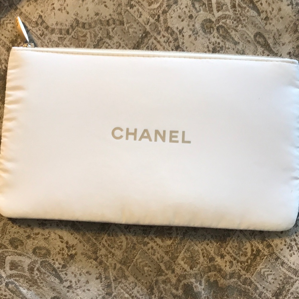 White Chanel makeup bag